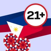 Philippines flag, casino chips and a 21+ sign