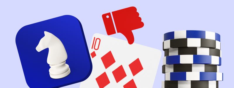 Poker cards, chips and thumbs down