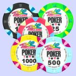 Multi-coloured casino chips