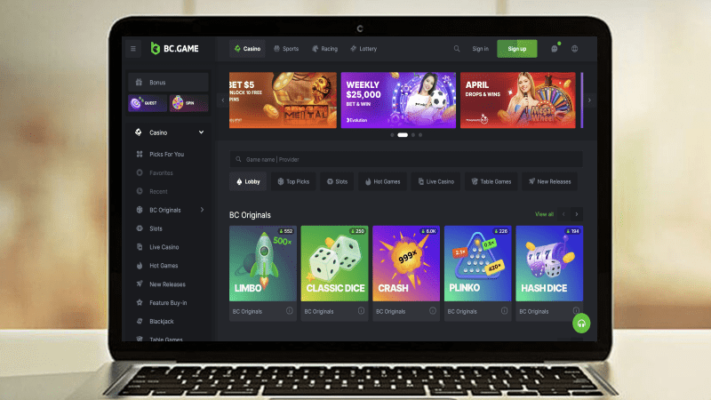 BC.Game Casino on a laptop screen