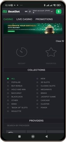 Beatbet casino mobile screen