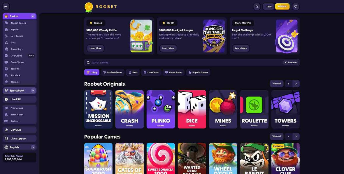 Roobet casino main page