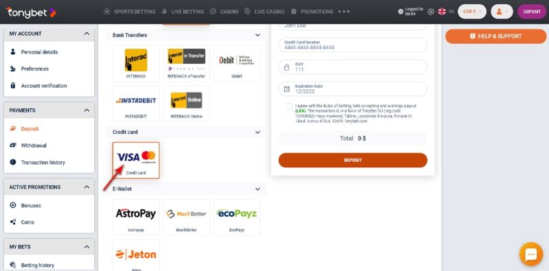 How to deposit from credit cards to online casino