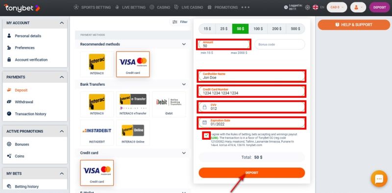 How to deposit money to Tonybet from Mastercard