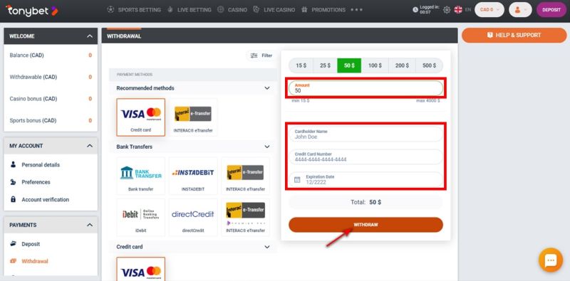 Withdrawal requsites for Mastercard